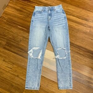 American Eagle Mom Jeans Womens Size 0 Ripped Distressed Light Wash Denim Casual